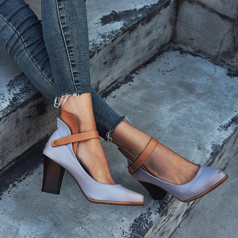 Women's Stylish Comfortable Buckle Block Heel Shoe - Confidence, Stability
