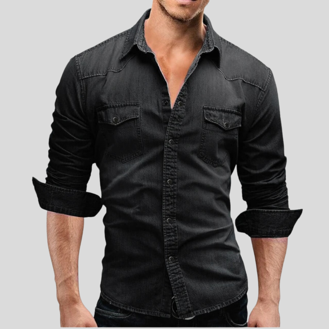 Chemise en jean boutonnée coupe slim légère pour homme - Style classique au quotidien
