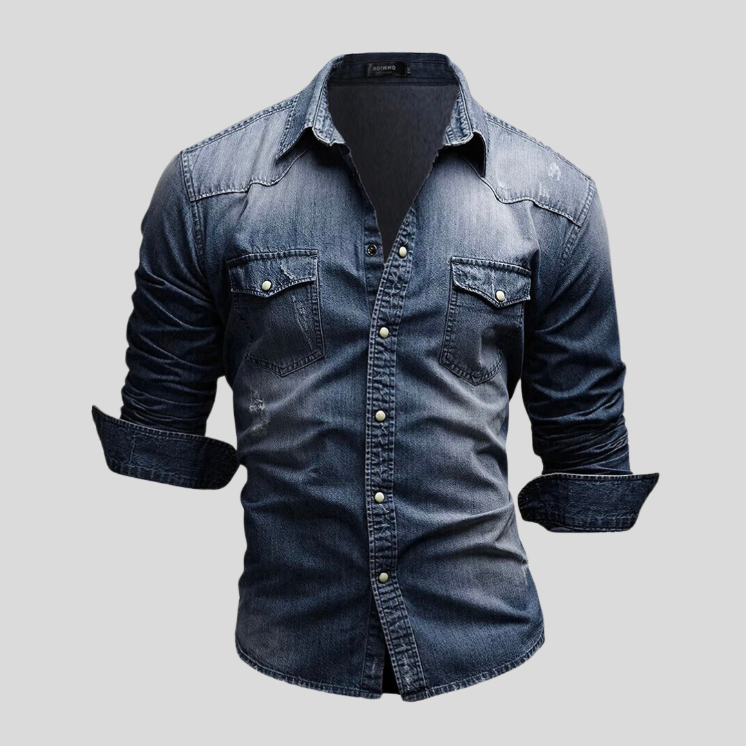 Chemise en jean boutonnée coupe slim légère pour homme - Style classique au quotidien