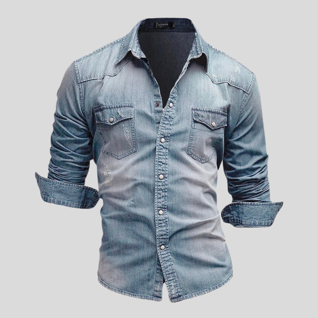 Chemise en jean boutonnée coupe slim légère pour homme - Style classique au quotidien