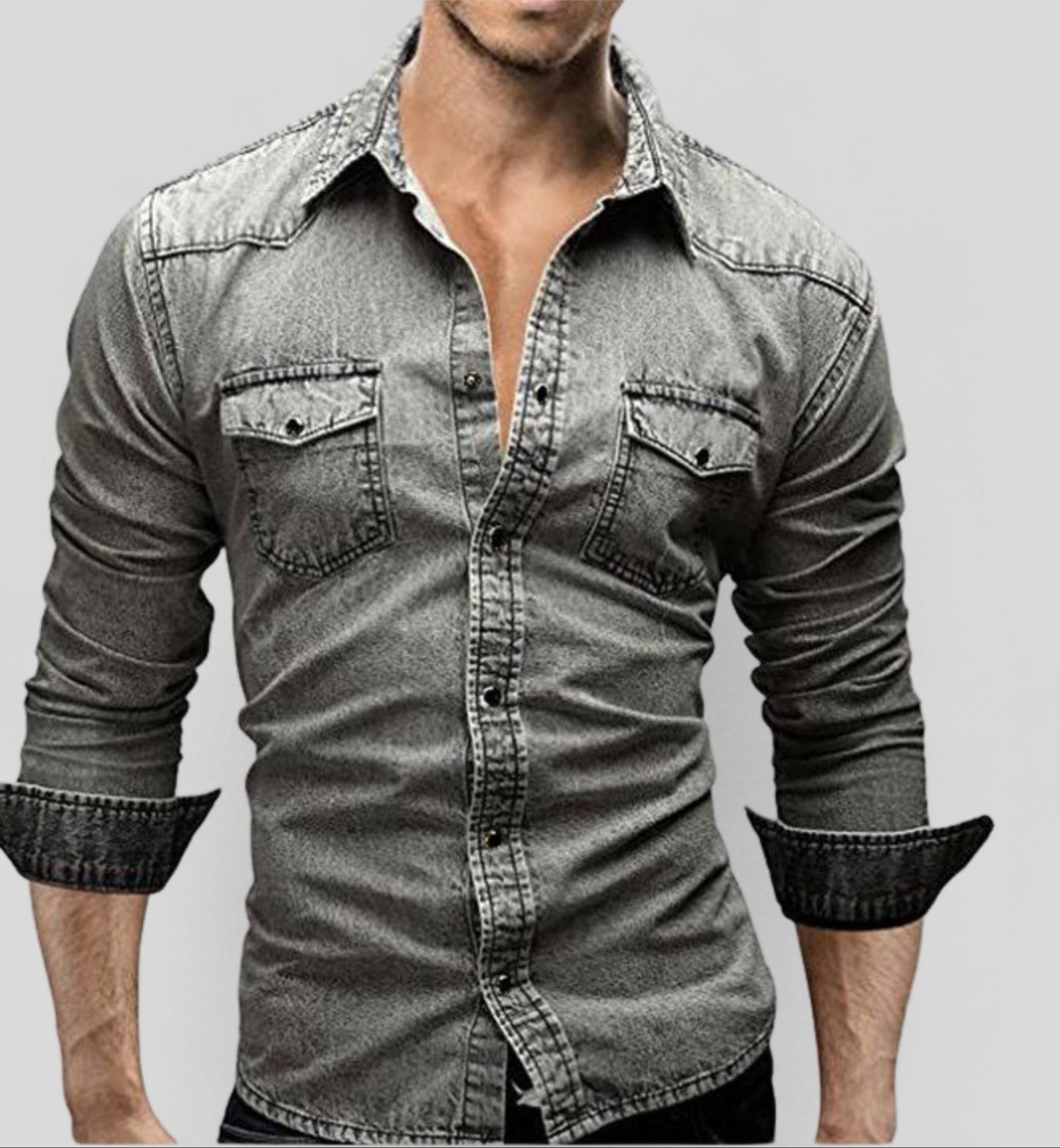 Chemise en jean boutonnée coupe slim légère pour homme - Style classique au quotidien