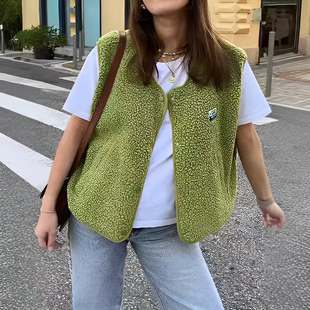 Women's Lambswool Button-Up Sleeveless Vest - Soft, Comfortable & Versatile