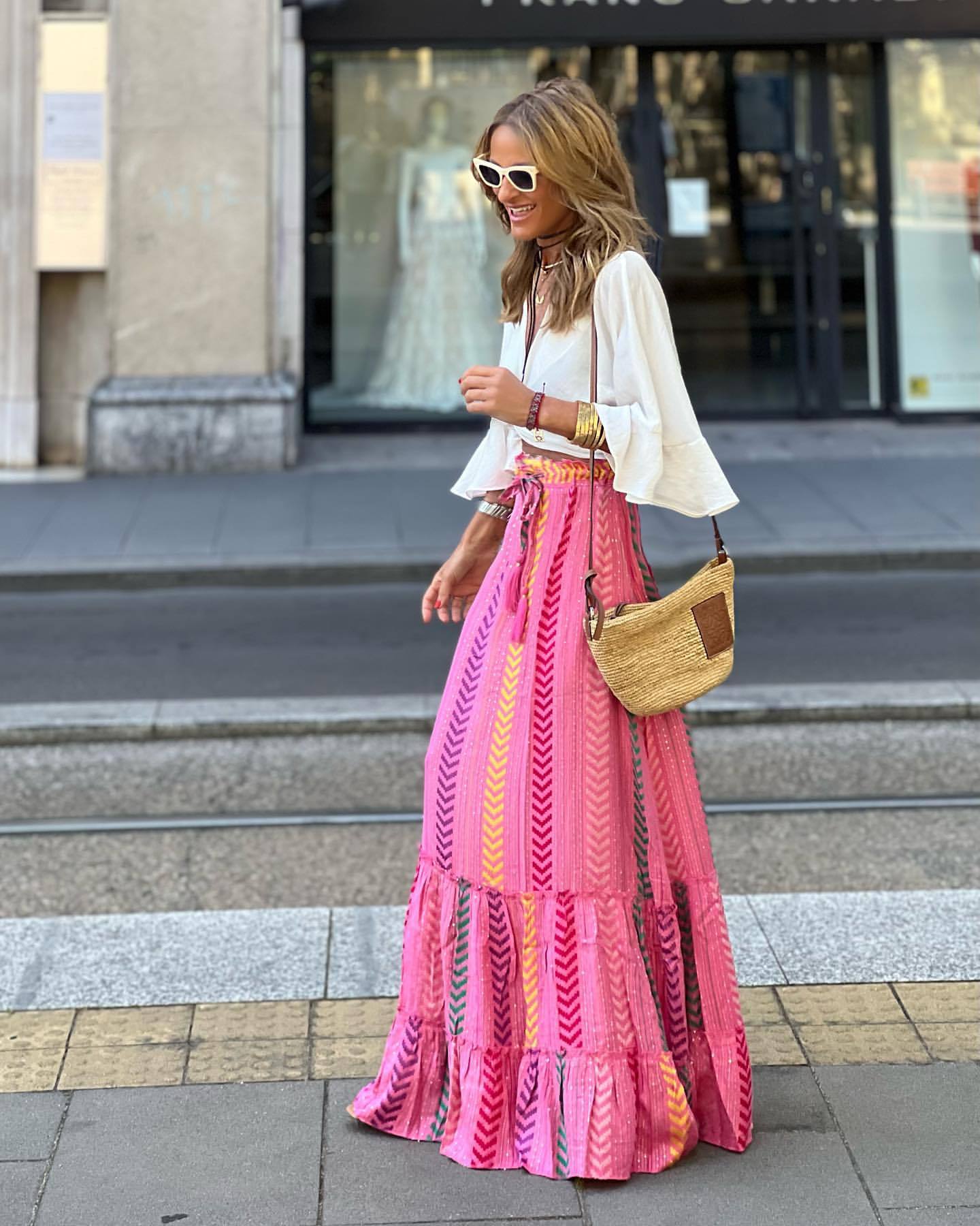 Women's Summer Floral Flared Maxi Skirt - Elegant, Flattering