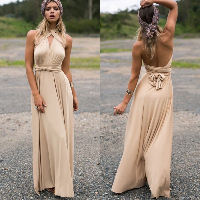 Women's Open Back Wedding Guest Maxi Dress - Elegant, Airy, Lightweight