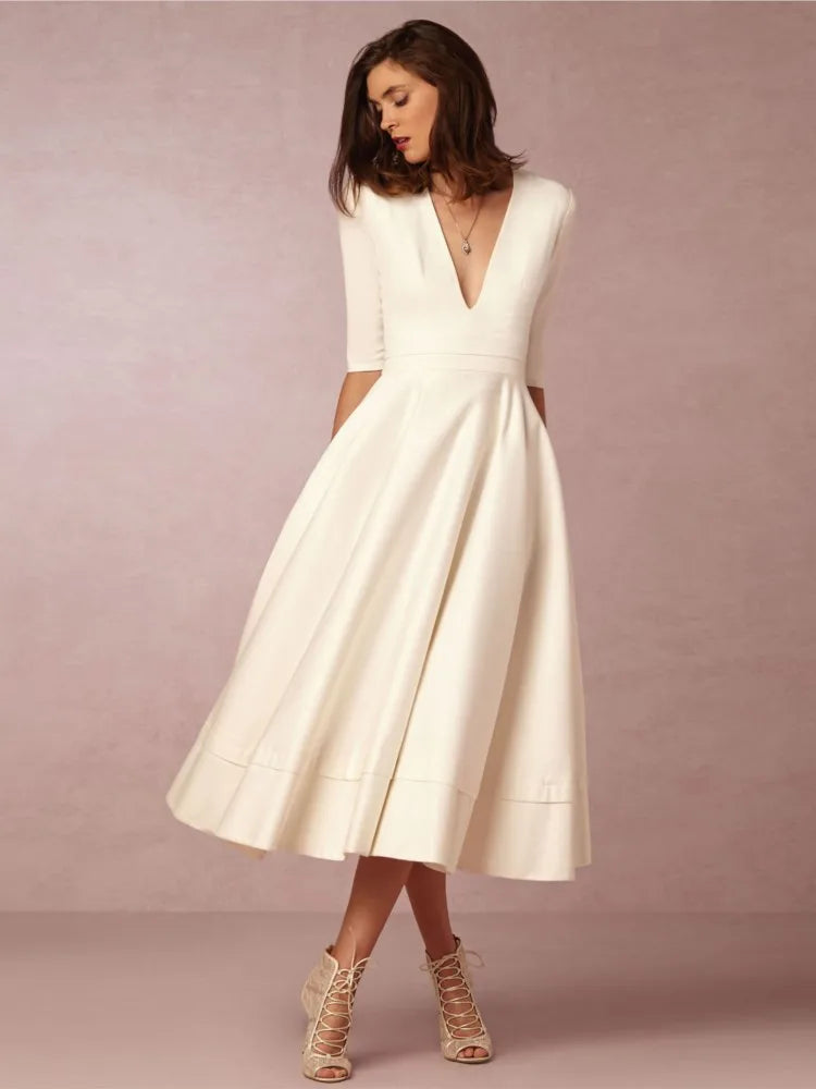 Women's Elegant Flared Midi Dress – Graceful and Timeless Silhouette