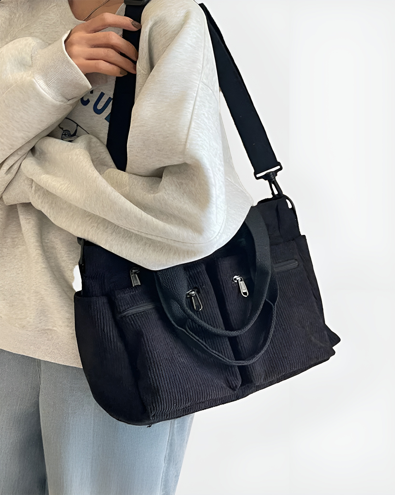 Women's Corduroy Tote Bag - Lightweight, Zippered, Everyday Bag