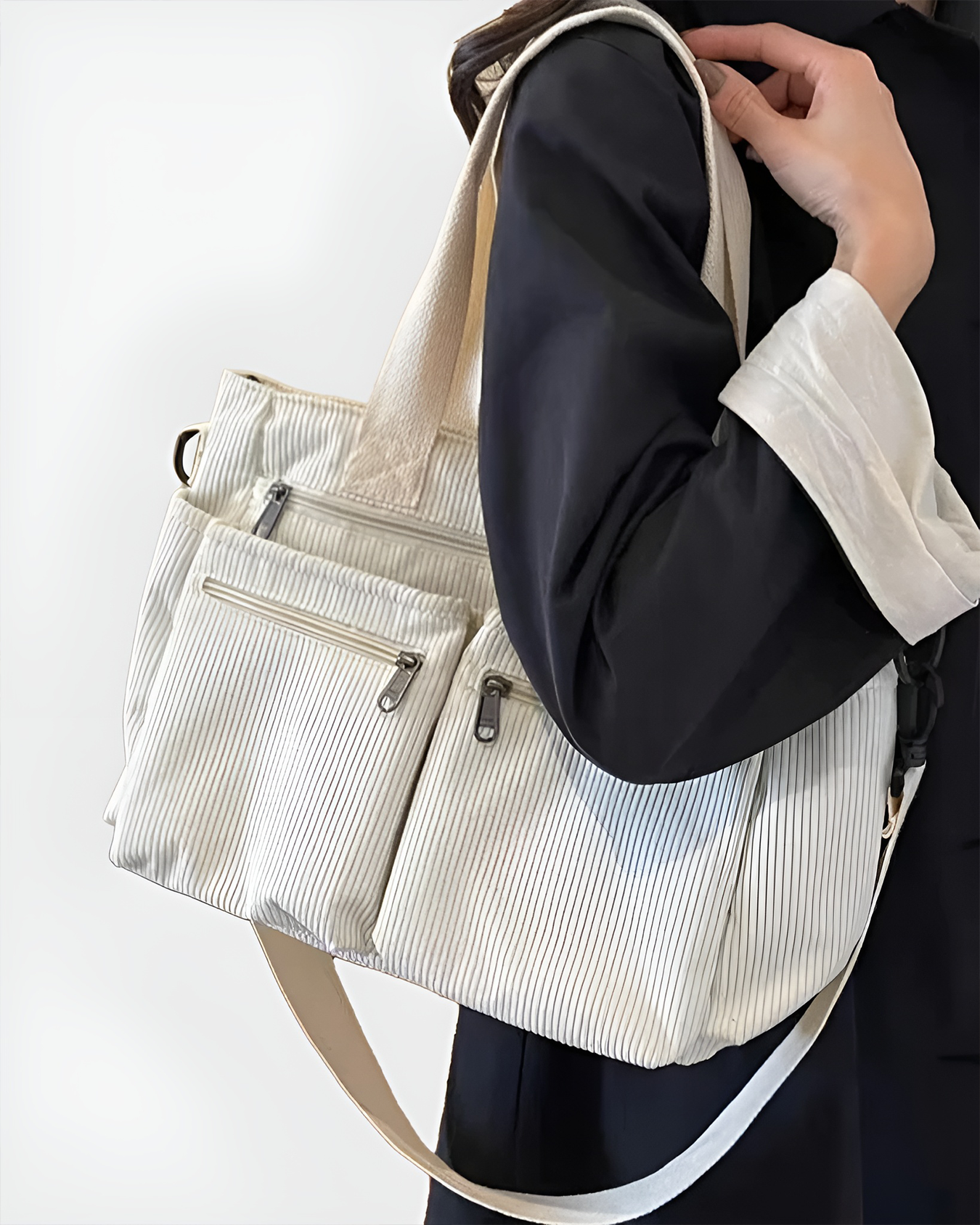 Women's Corduroy Tote Bag - Lightweight, Zippered, Everyday Bag