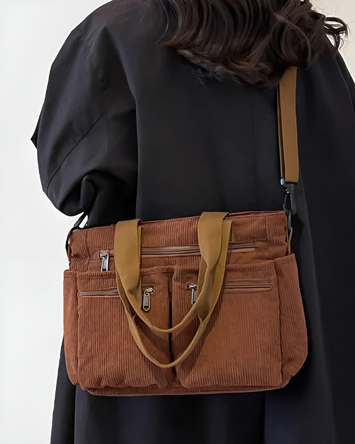 Women's Corduroy Tote Bag - Lightweight, Zippered, Everyday Bag