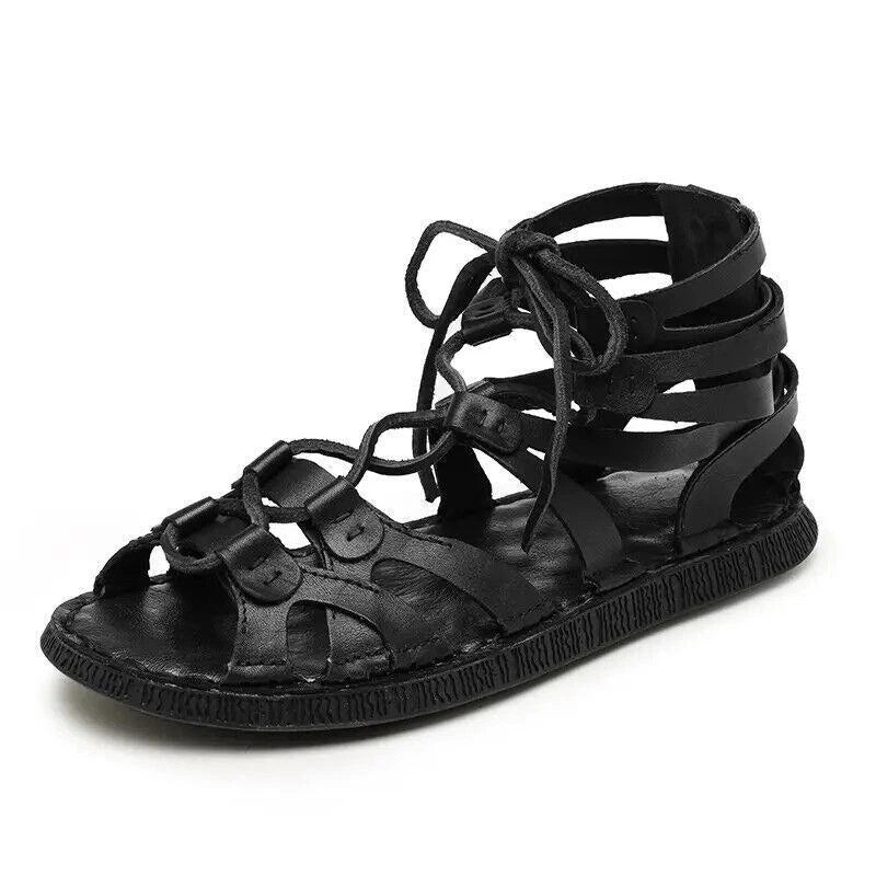 Men's Roman Gladiator Open Toe Leather Sandals - Lightweight, Non-Slip