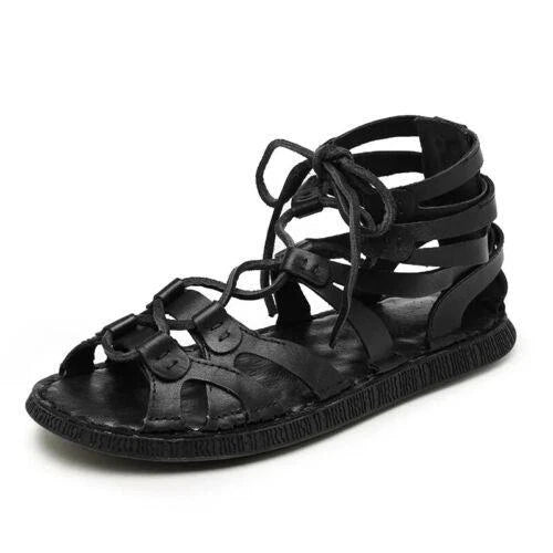Men's Roman Gladiator Open Toe Leather Sandals - Lightweight, Non-Slip