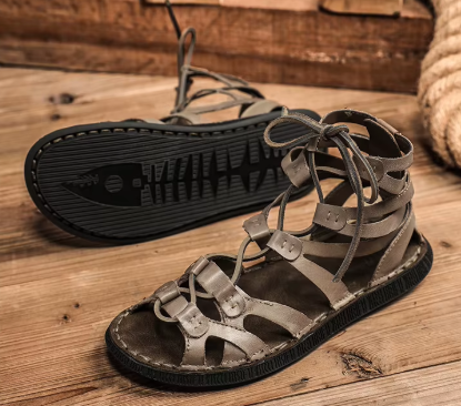 Men's Roman Gladiator Open Toe Leather Sandals - Lightweight, Non-Slip