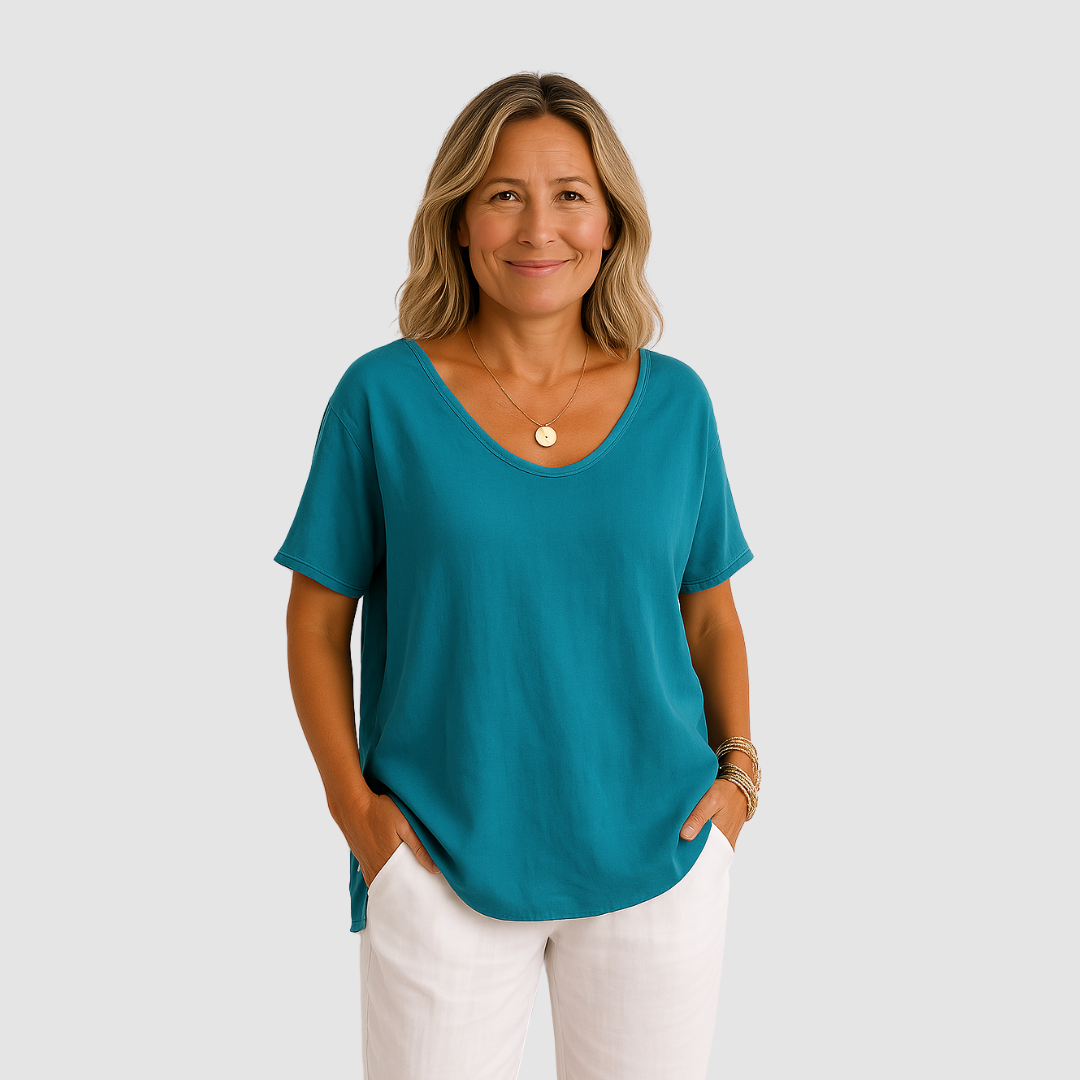 Women's Summer Casual U-Neck Loose T-Shirt - Lightweight, Breathable, Comfortable