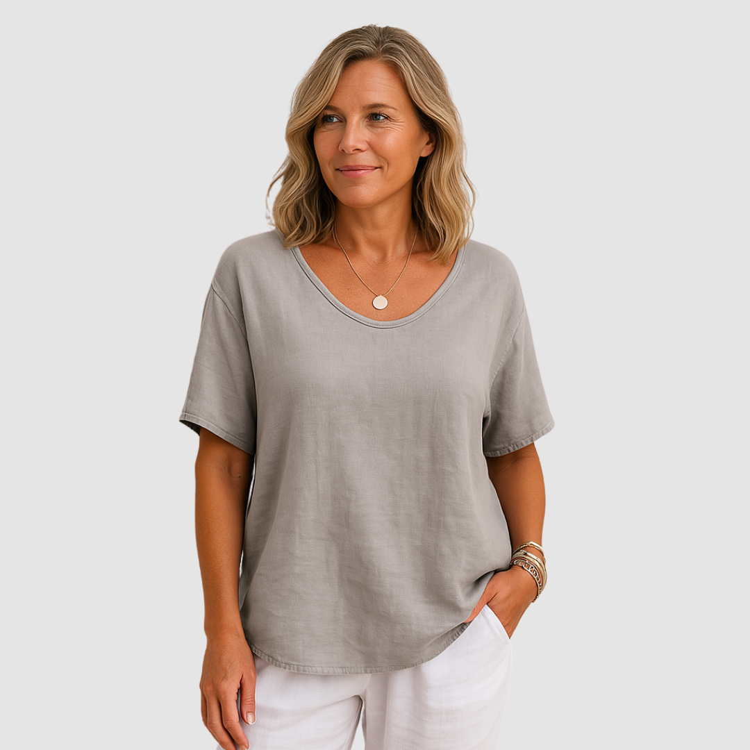 Women's Summer Casual U-Neck Loose T-Shirt - Lightweight, Breathable, Comfortable