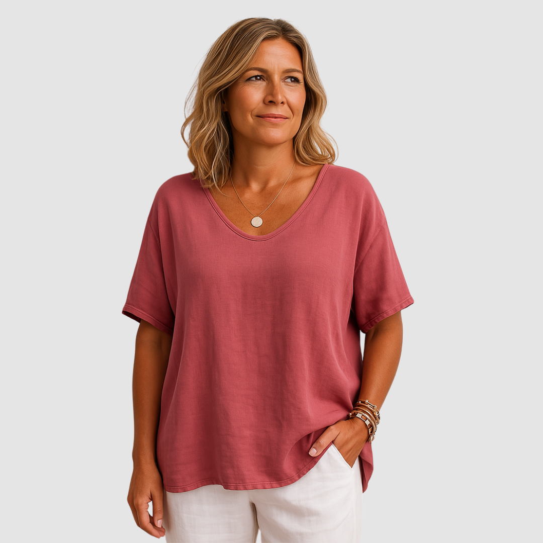 Women's Summer Casual U-Neck Loose T-Shirt - Lightweight, Breathable, Comfortable