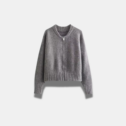 Cardigan vintage en laine à col rond et fermeture éclair pour femme