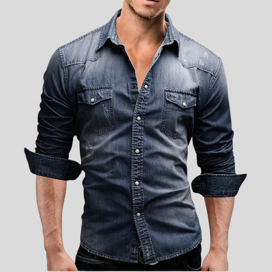 Chemise en jean boutonnée coupe slim légère pour homme - Style classique au quotidien 