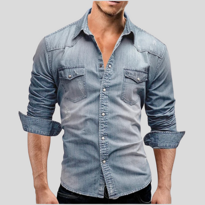 Chemise en jean boutonnée coupe slim légère pour homme - Style classique au quotidien 