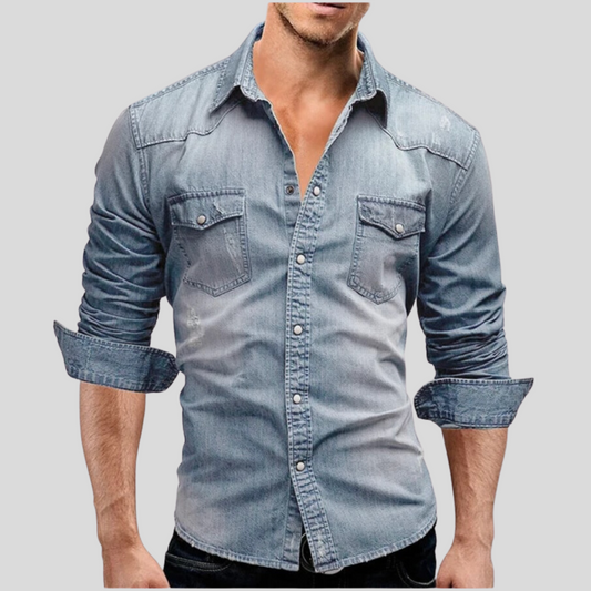 Chemise en jean boutonnée coupe slim légère pour homme - Style classique au quotidien 