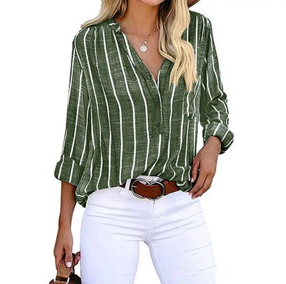 Chemise ample à rayures rouges pour femme, avec boutons et manches ajustables 
