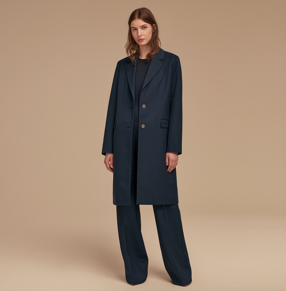 Manteau long bleu confortable et élégant pour femme