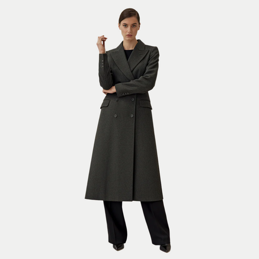 Manteau long croisé gris sophistiqué pour femme