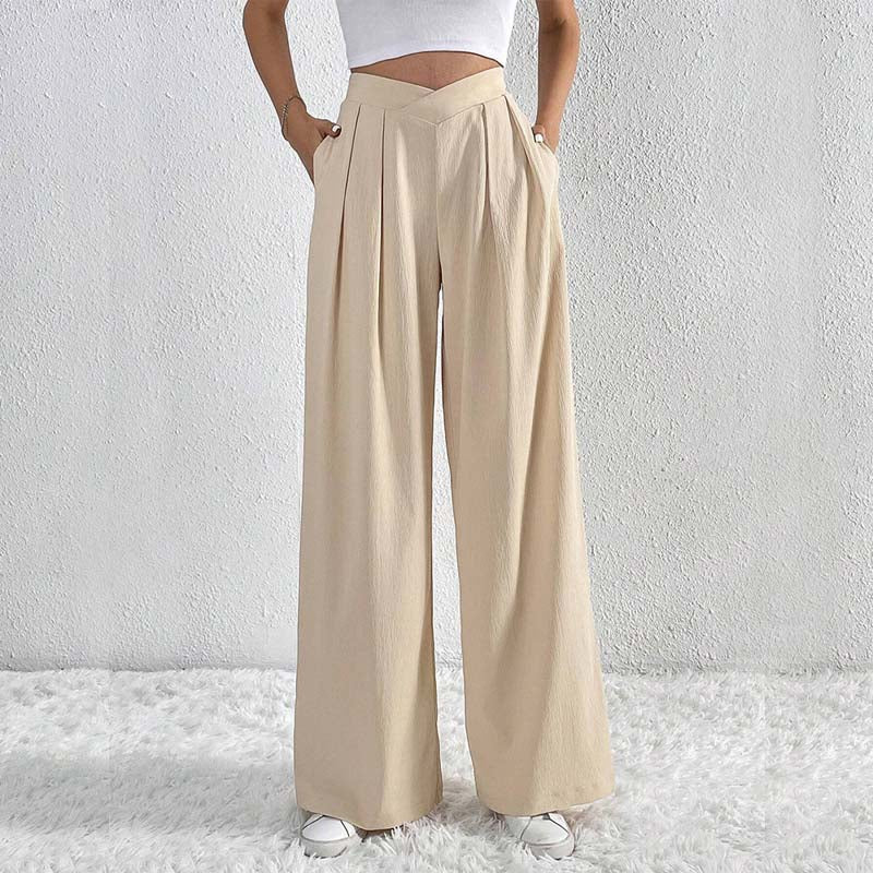 Pantalon large beige élégant et léger pour femme - Confortable, taille haute 
