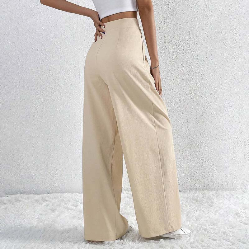 Pantalon large beige élégant et léger pour femme - Confortable, taille haute 