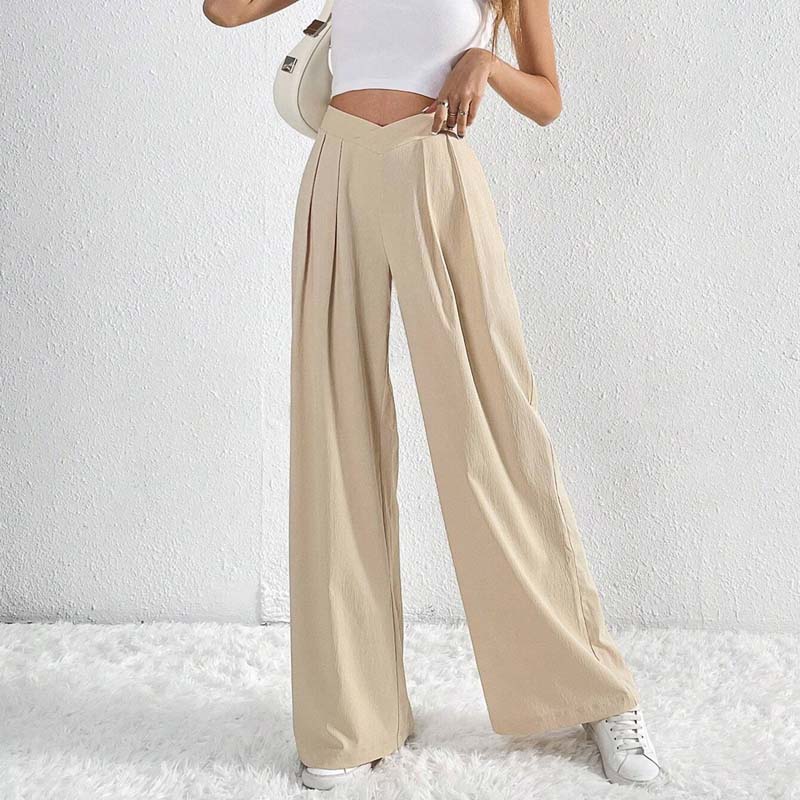 Pantalon large beige élégant et léger pour femme - Confortable, taille haute 
