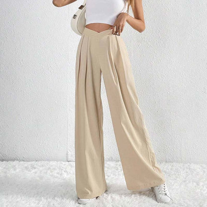 Pantalon large beige élégant et léger pour femme - Confortable, taille haute 