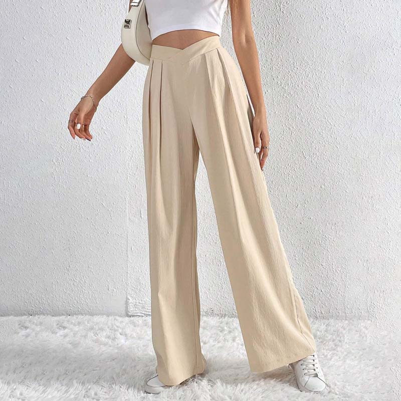 Pantalon large beige élégant et léger pour femme - Confortable, taille haute 