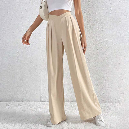 Pantalon large beige élégant et léger pour femme - Confortable, taille haute 