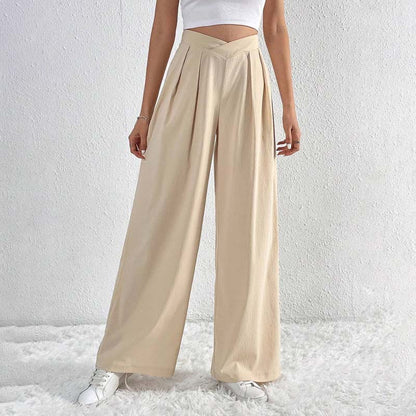 Pantalon large beige élégant et léger pour femme - Confortable, taille haute 