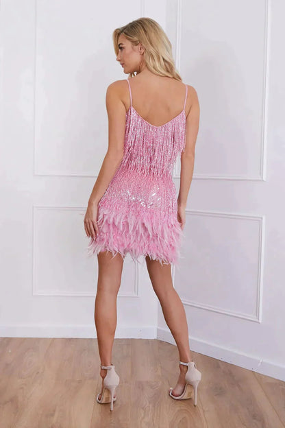 Robe de soirée blanche à franges et sequins pour femme - Éblouissante 