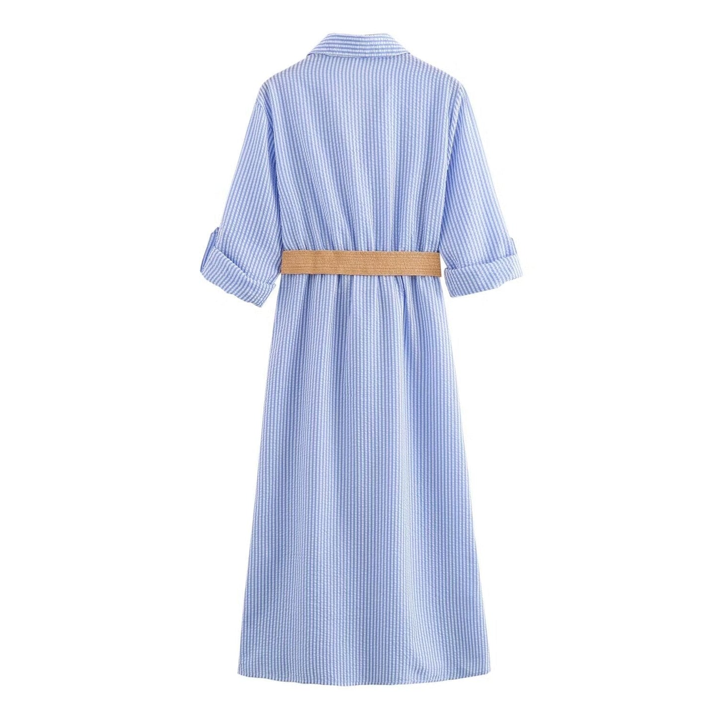 Robe chemise rayée à poches pour femme - Mélange de coton léger, élégante 