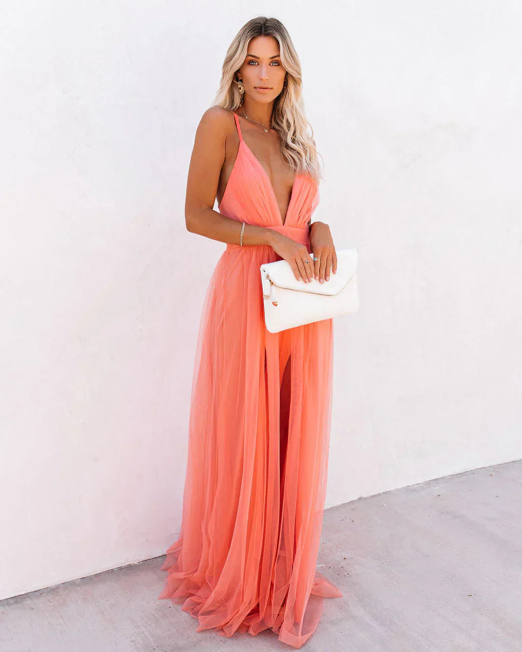 Robe de mariée trapèze orange à col en V pour femme - Élégante et luxueuse 