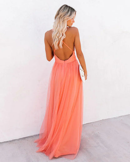 Robe de mariée trapèze orange à col en V pour femme - Élégante et luxueuse 