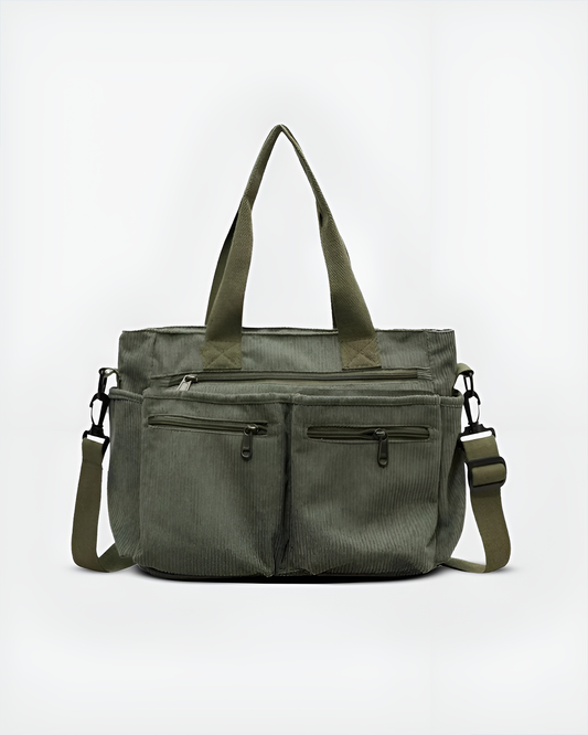 Sac fourre-tout en velours côtelé pour femme - Léger, zippé, idéal pour le quotidien 