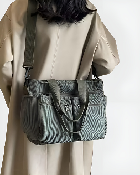 Sac fourre-tout en velours côtelé pour femme - Léger, zippé, idéal pour le quotidien 