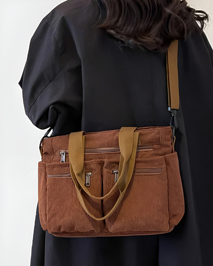 Women's Corduroy Tote Bag - Lightweight, Zippered, Everyday Bag