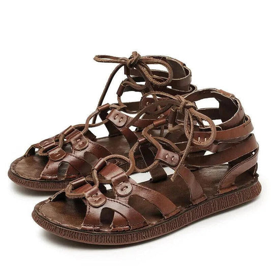 Sandales gladiateur romaines à bout ouvert en cuir pour homme - Légères et antidérapantes 