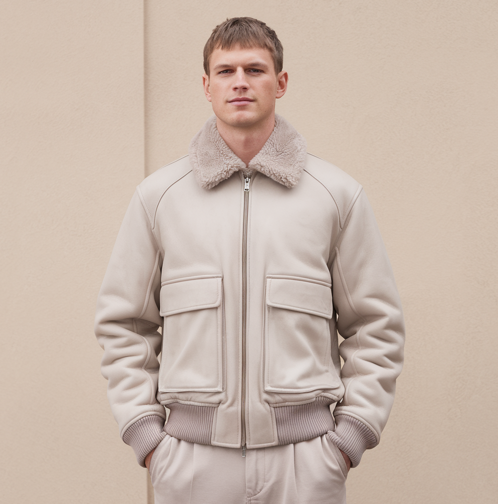 Blouson aviateur chaud d'hiver pour homme beige