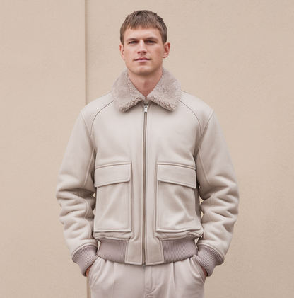 Blouson aviateur chaud d'hiver pour homme beige