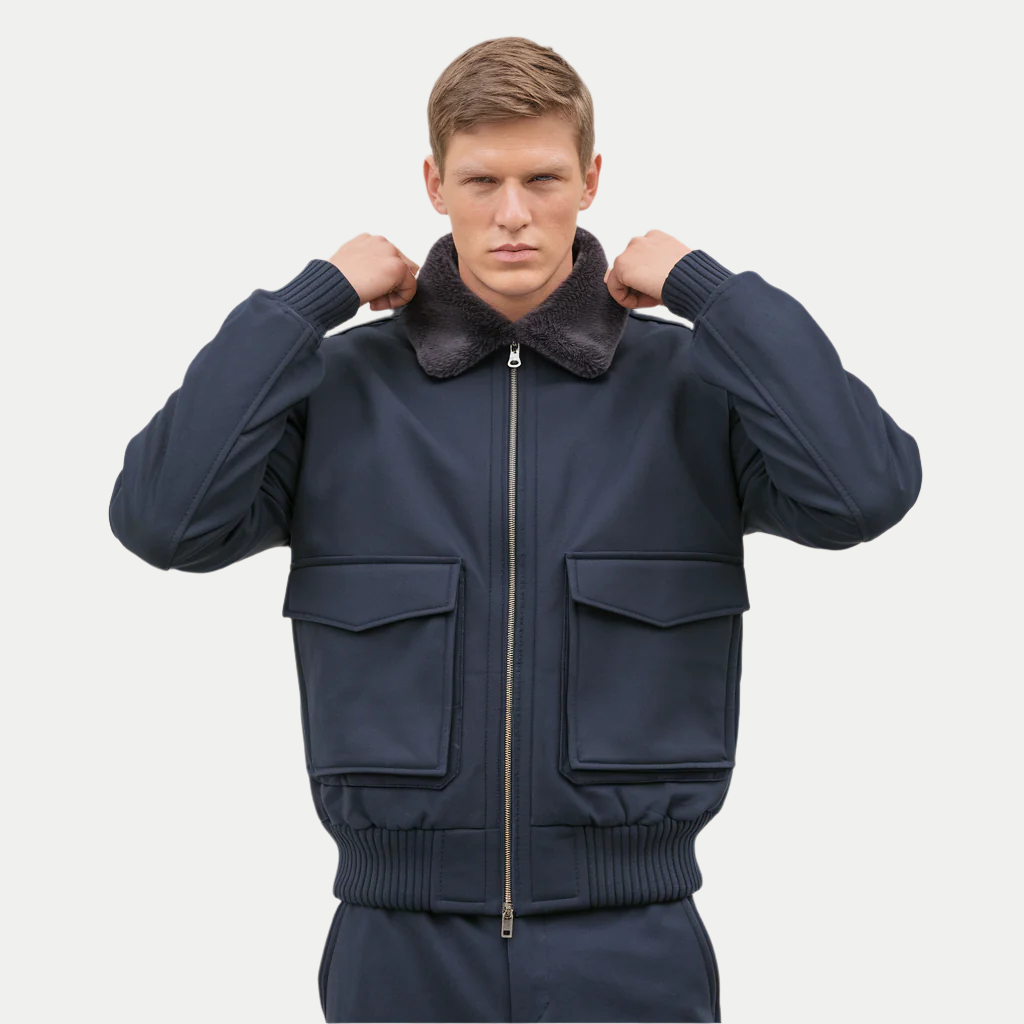 Blouson aviateur bleu pour homme, chaud et résistant à l'hiver