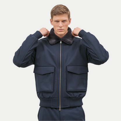 Blouson aviateur bleu pour homme, chaud et résistant à l'hiver