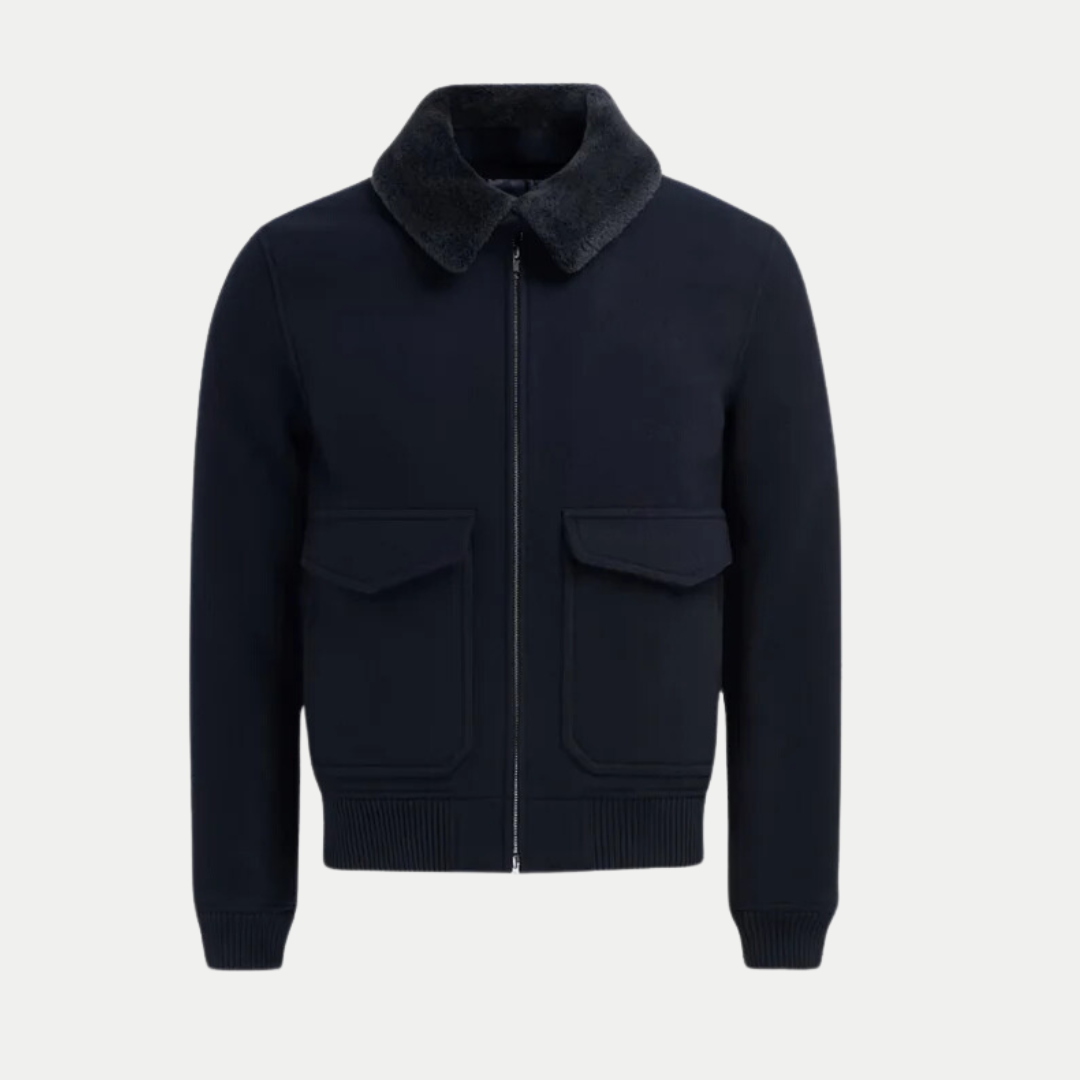 Blouson aviateur bleu pour homme, chaud et résistant à l'hiver